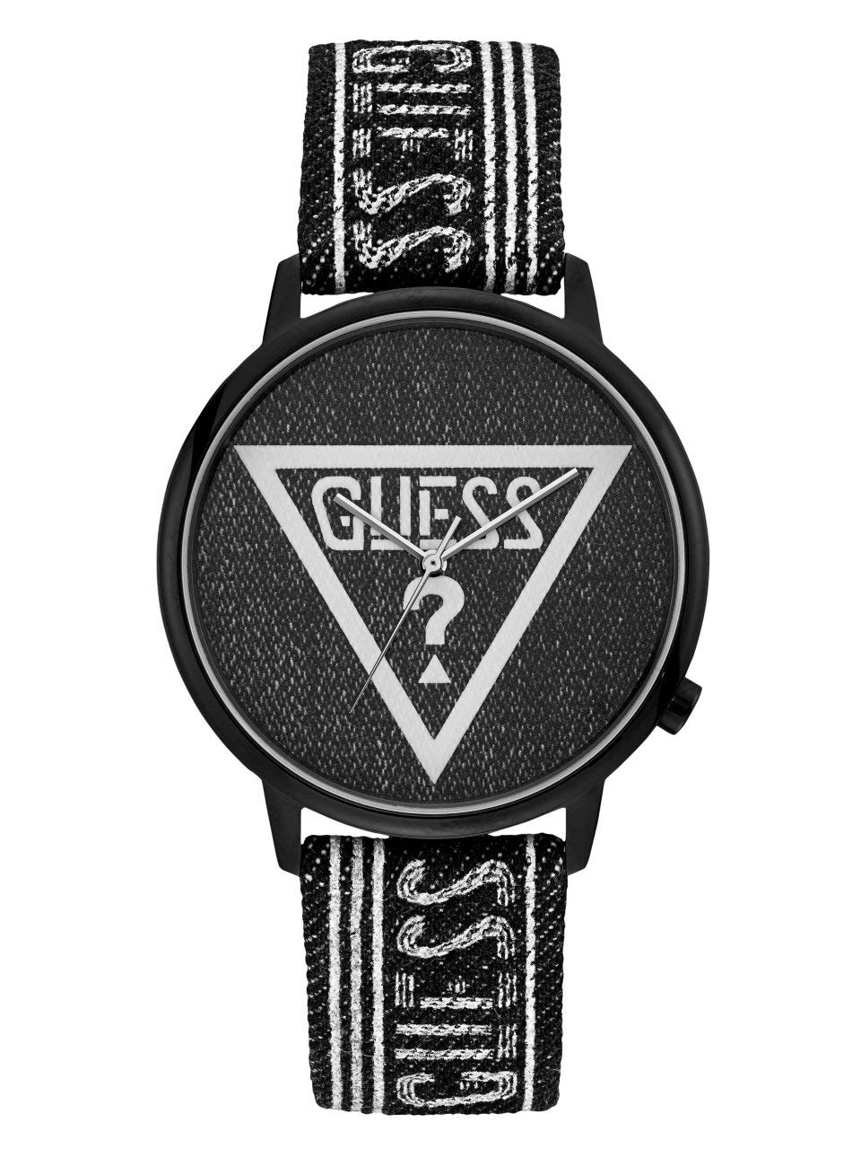 Guess Men's Quartz Analog Watch with Leather Strap V1012M2, Black/White, V1012M2