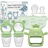 4 Pack Silicone Teething Mitten for Babies with Baby Fruit Food Feeder & Freezer Tray Set, BPA Free Infant Teething Relief To