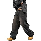 DFGIGT Men's Baggy Hip Hop Jeans Wide Leg Skater Denim Pants Casual Loose Fit Long Trousers Streetwear
