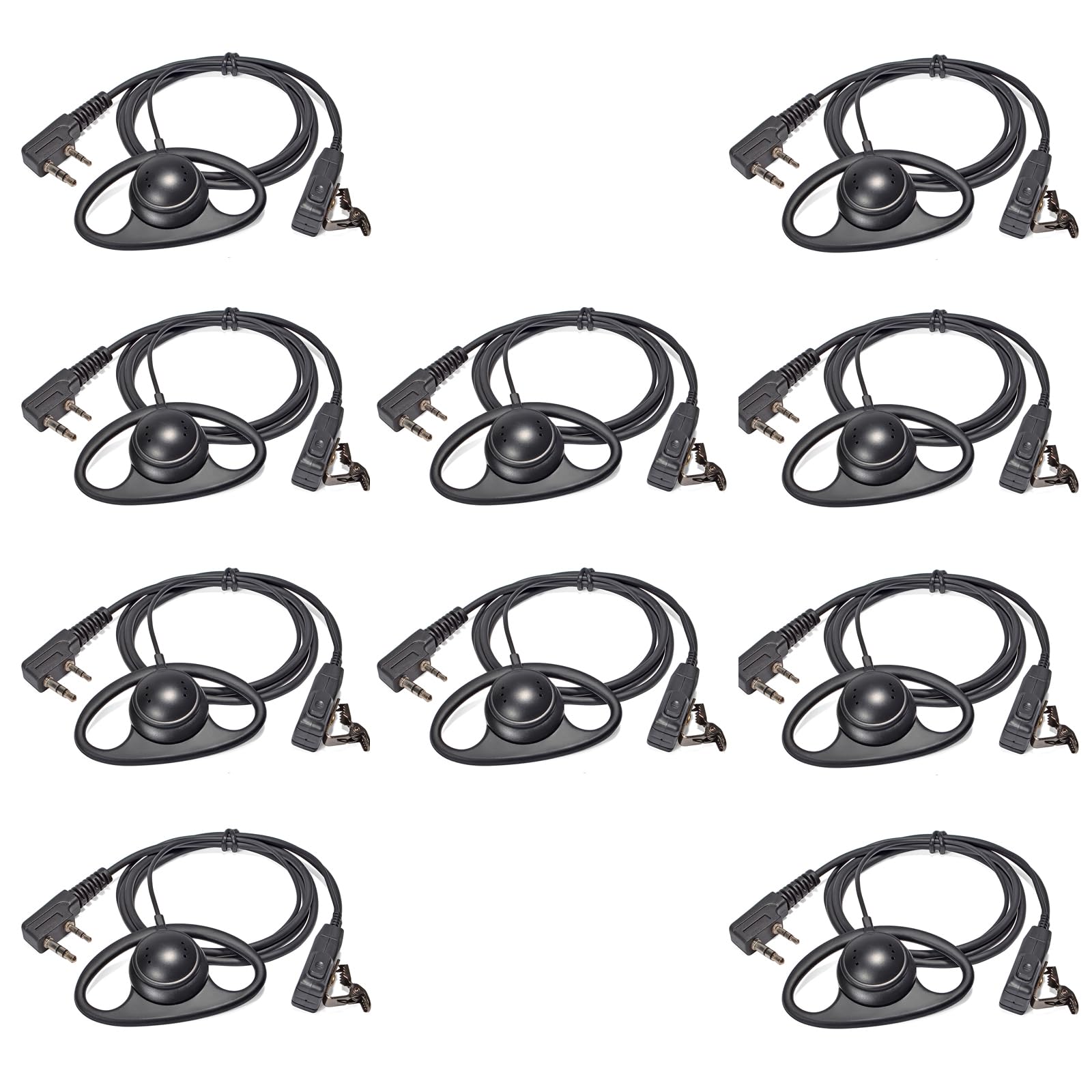 HYSHIKRA D-Shape Walkie Talkie Earpiece with Mic Headset Compatible with Baofeng UV-5R UV-5RA 888S Kenwood HYT 2 Pin Two Way Radio (10 Pack)