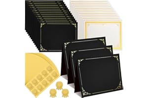 Noveread 60 Set Certificate Kit Includes 60 Certificate Holders 60 8.5 x 11'' Papers 60 Gold Foil Award Seal Seals, Diploma Cover for Certificates Award (Black)