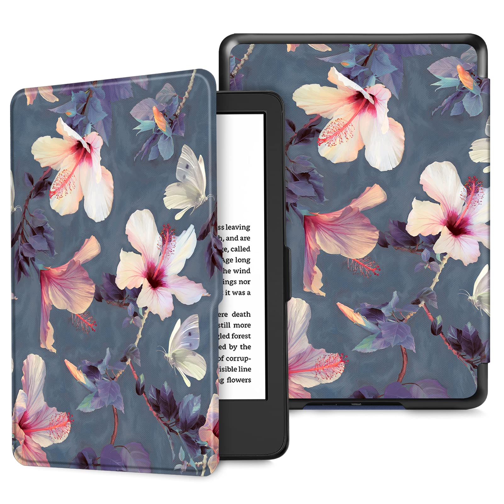 FINTIE Slimshell Case for 6" All-New Kindle (11th Generation)- 2024/2022 Release, Lightweight PU Leather Cover with Auto Sleep/Wake for Kindle 11th Generation 2024 e-Reader, Z-Blooming Hibiscus