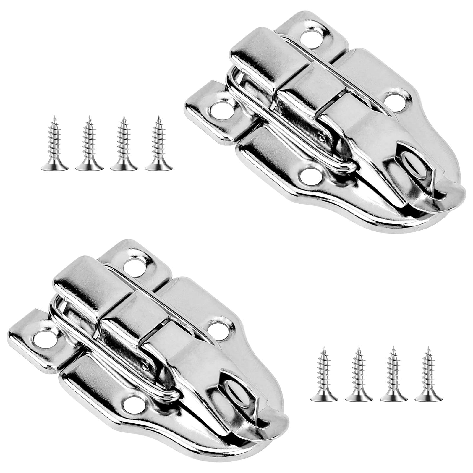 Photo 1 of 2Pcs Metal Duckbilled Box Hasp Lock Toggle Latch Catch, Lock Box Toggle Latch with Padlock Hole Modern Silver Style Duckbilled Hasp Catch with Padlock Hole Screws for Jewelry Boxes Cabinet Toolbox