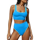 ANRABESS Women's High Waisted Bikini Sets Two Piece Tummy Control Swimsuits High Cut Summer Beach Vacation Bathing Suits