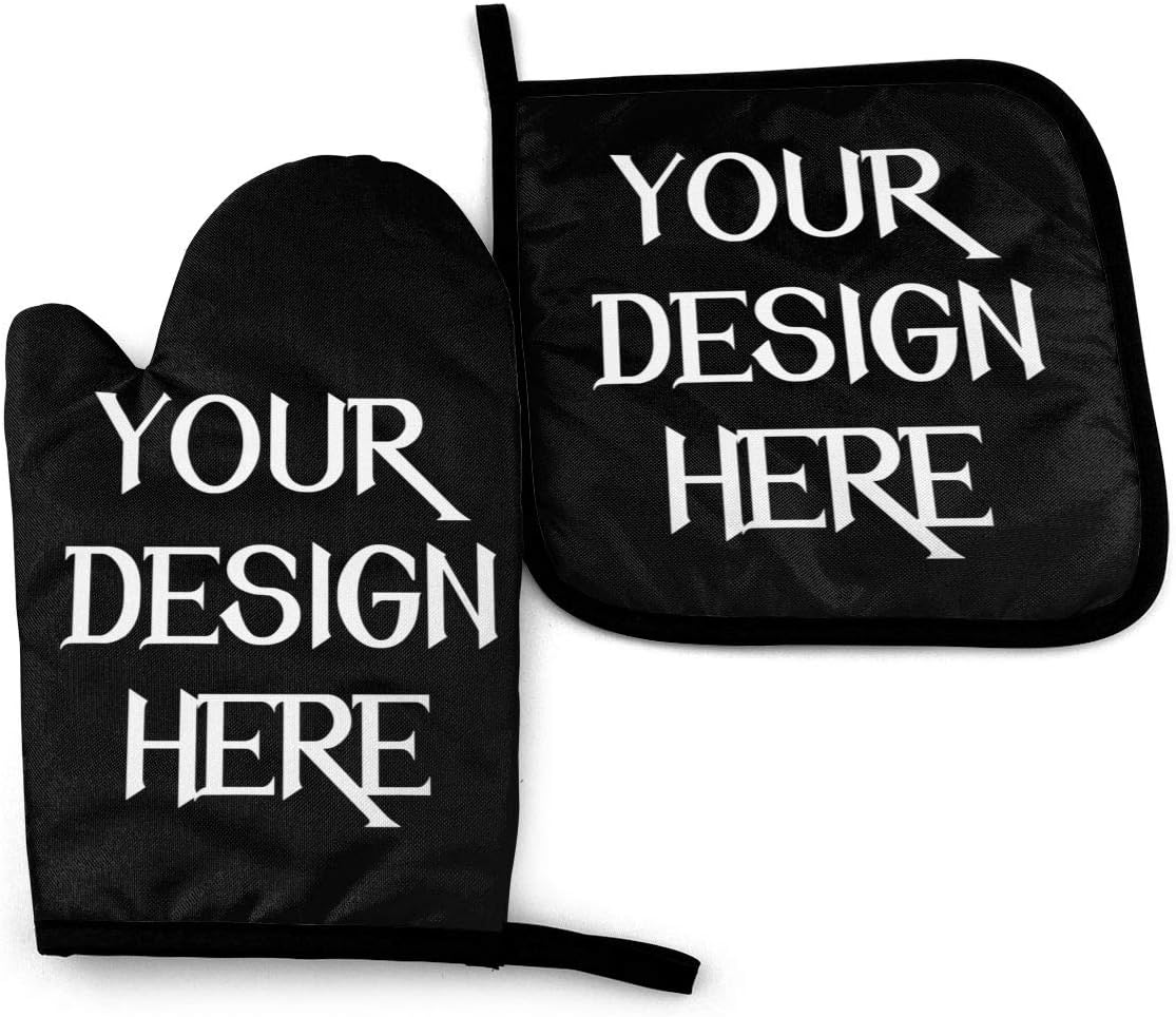 Achujuyou Personalized Oven Mitts and Pot Holders Sets, Customized Non-Slip Kitchen Mitten Design Your Own Advanced Heat Resistance Cooking Gloves