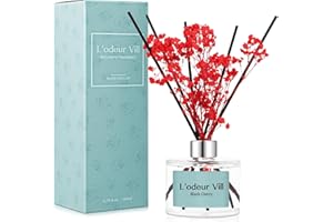 L'odeur Vill Reed Diffuser Set - Black Cherry Scented Home Fragrance, 6.7 oz (200ml) with 6 Oil Diffuser Sticks for Large Rooms and Bathroom Decor