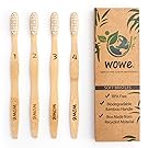 WowE Natural Bamboo Toothbrush Individually Numbered, BPA Free Bristles, Pack of 4