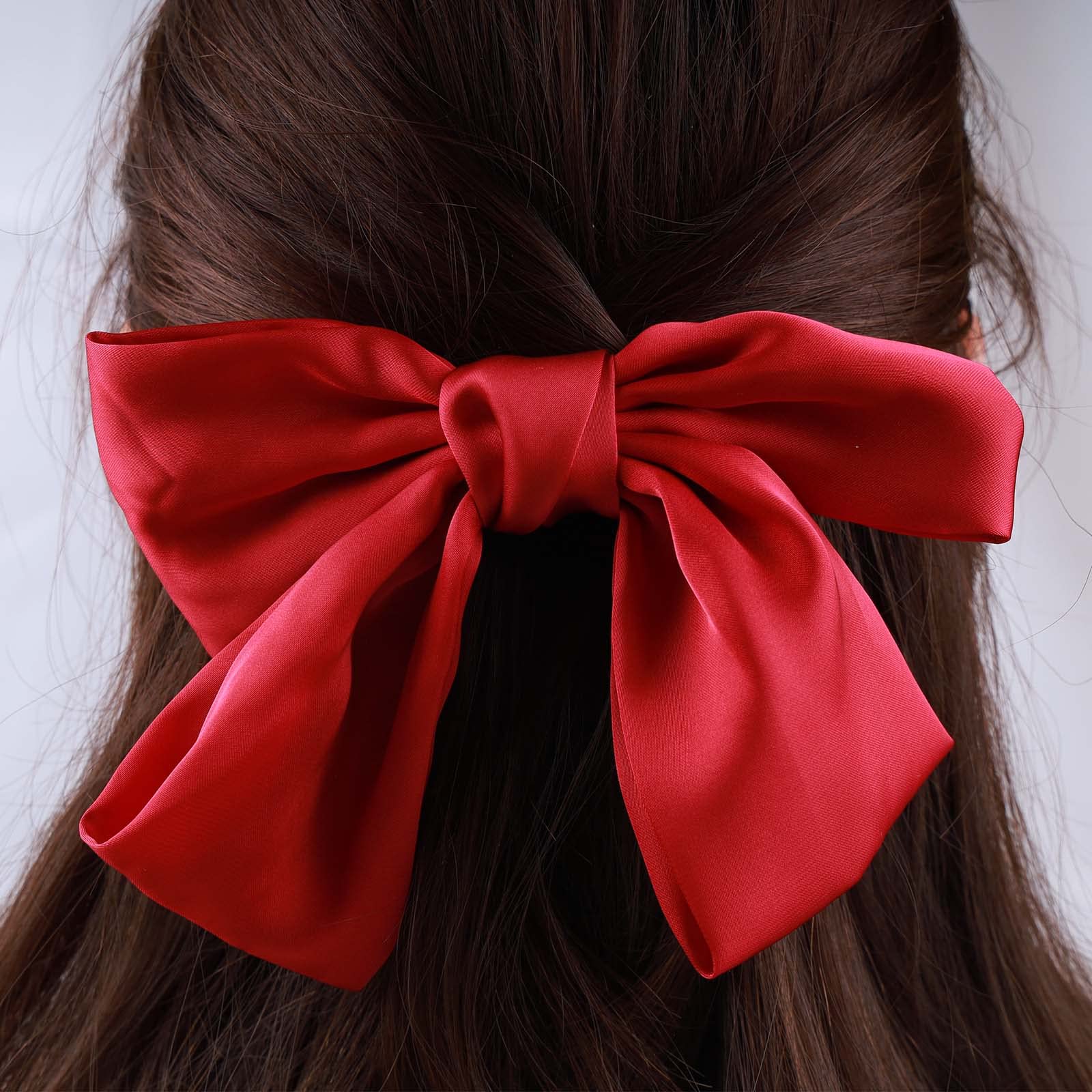 Inateannal Vintage Bow Hair Barrette Big Bow Hair Clips Headwear Silk Hair Tail Clip Red Bowknot Hairclips Barrette Bowknot Headdress for Women and Girls