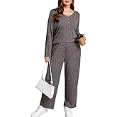 AusLook Plus Size 2 Piece Sets for Women Loose Wide Leg Pant Long Sleeve Top Matching Sets Tracksuit 2025 Vacation Loungewear