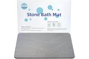 SINBDLAI Stone Bath Mat, Non-Slip Stone Bath Mats for Bathroom, Quick Drying Diatomite Stone Bath Mat, Easy to Clean Diatomaceous Earth Bath Mat, 23.5''L x 15''W (Dark Grey)