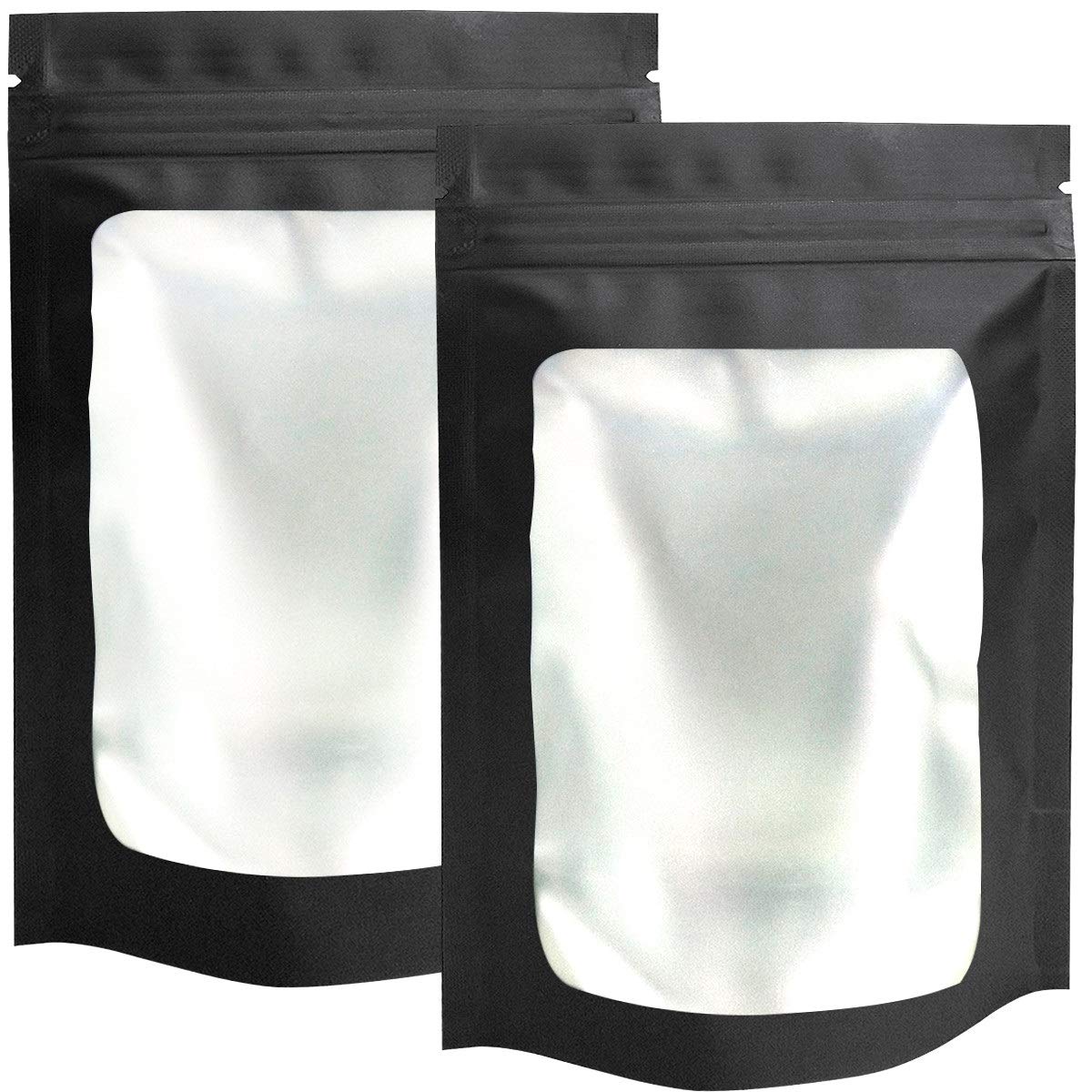 Photo 1 of STUs 100 Pack Stand-Up Smell Proof Bags 6.3 x 9.4 Inch Resealable Mylar Bags with Clear Window Foil Pouch Flat Bag Matte Black