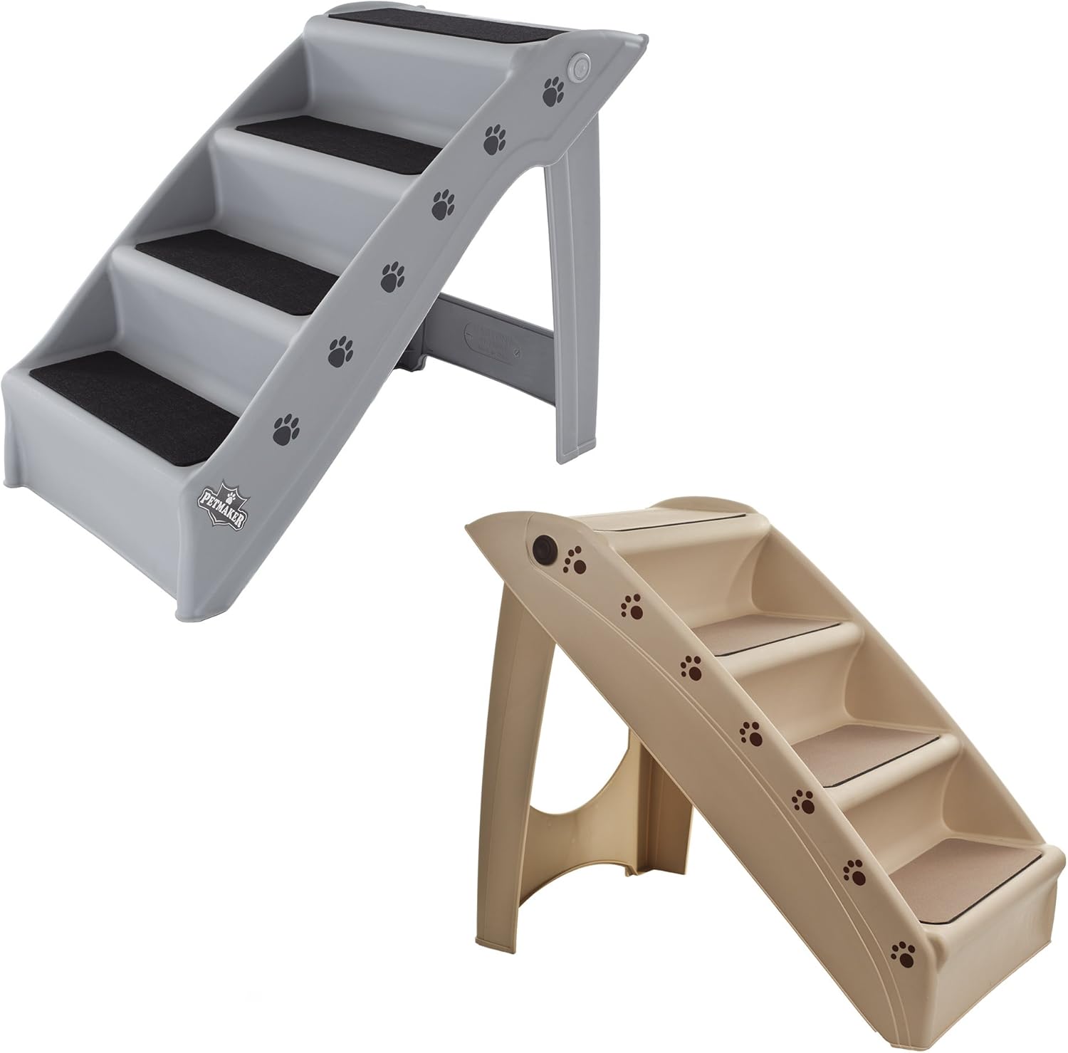 Folding Plastic Pet Stairs Durable Indoor or Outdoor 4 Step Design With Built-in Safety Features For Dogs Cats Home Travel by PETMAKER Â– Gray : Pet Supplies