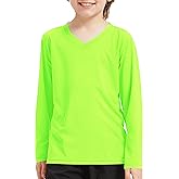QBK 4T to Youth Neon Shirt Kids Rash Guard UPF 50+ V-Neck Dry Fit Athletic Performance Long Sleeve Shirts for Boys and Girls