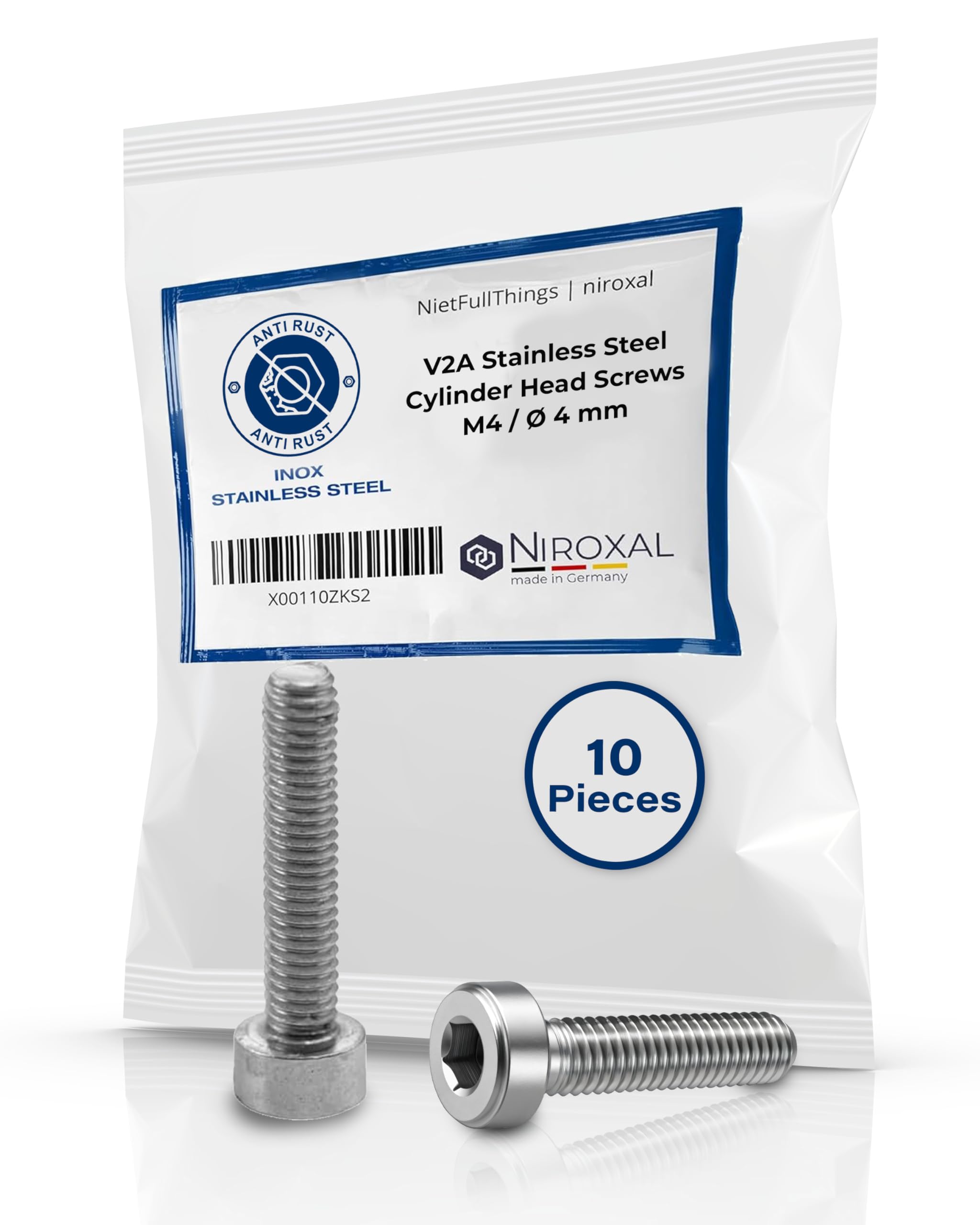 Stainless Steel Socket Head Cap Screws M4 (4 mm) (AISI 304) V2A DIN 912 / ISO 4762 | Hex Socket | 25 mm Full Thread | Length 25 mm | 10 pcs — image 1