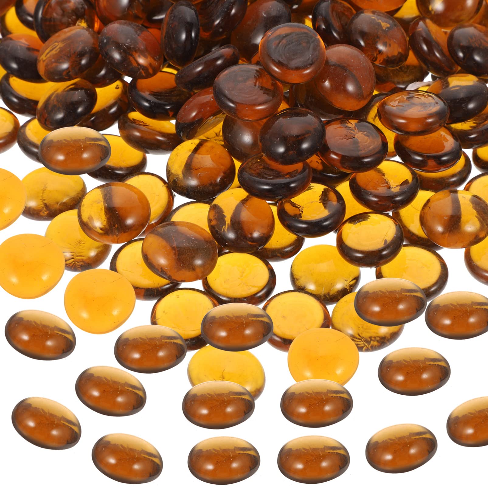 Housoutil Stained Glass 1kg Rocks Beads, Reflective Decorative Blended Drops, 16-19mm Fireplace Glass Rocks for Fire Table, Fish Tank, Vase Fillers Outdoor and Indoor (Brown) Glass Vases