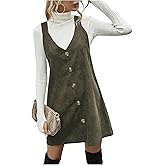 WDIRARA Women's Corduroy Overall Dress V Neck Sleeveless Button Front Mini Pinafore Dress