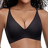 PQK Wireless Bras for Women Deep V Design Flexible Soft Bralette Seamless T Shirt Supportive Bra No Underwire