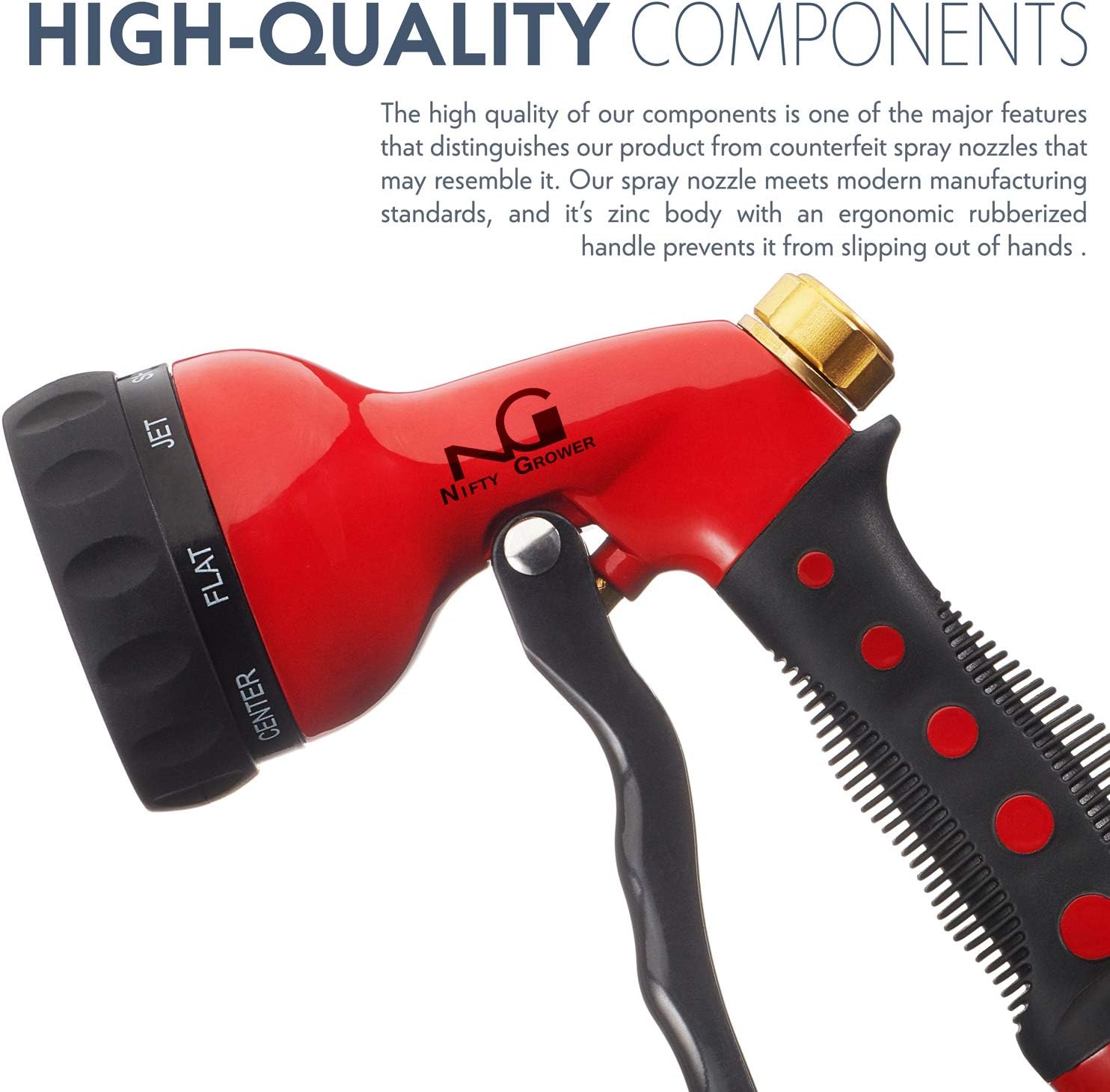 Nifty Grower Heavy-Duty Metal Garden Hose Nozzle - Water Hose Nozzle with 8 Adjustable Watering Patterns : Garden & Outdoor
