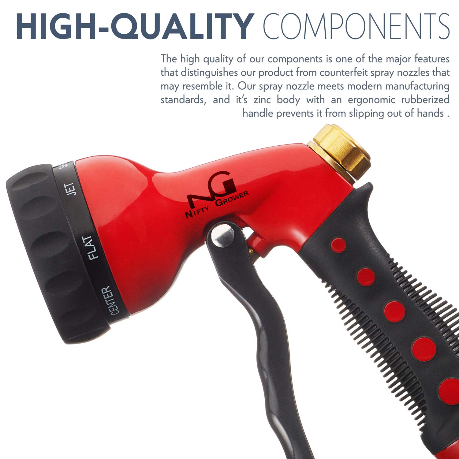 Nifty Grower HeavyDuty Metal Garden Hose Nozzle Water Hose Nozzle with 8 Adjustable Watering