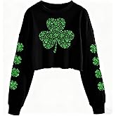 St Patrick's Day Sweatshirt Women Funny Irish Crop Graphic Sweatshirts Lucky Shamrock Lantern Long Sleeve Shirt