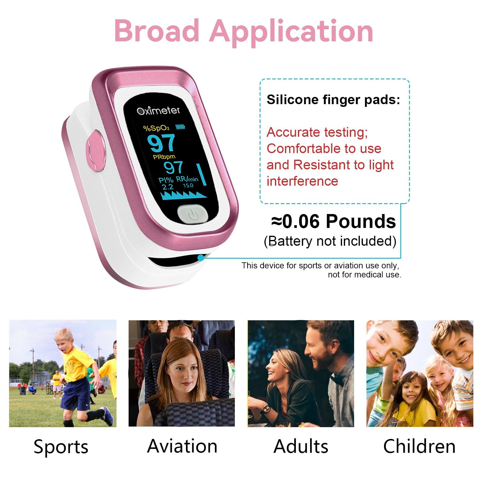 aosenwell Pulse Oximeter Fingertip, 4 Data Pulse Oximeter with Respiration, Pulse Oximeter with Respiratory, Pulse Oximeter SpO2 Pulse Rate Count(Pink)