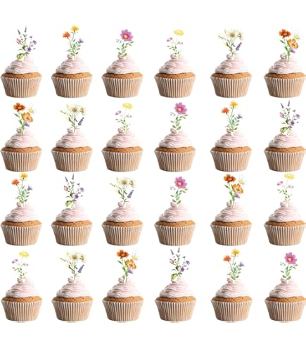 Glavatrix 25 Pcs Wildflower Cupcake Toppers Set - Flower Picks For Birthday, Baby Shower, Garden Party - View #5