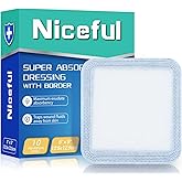 Niceful Super Absorbent Wound Dressing 5" x 5" (10 Pcs) – Non Stick Gauze Pads for Wound Care, Heavy Exudate Large Bandages for Pressure Ulcers, Bedsores, Diabetic Foot Ulcers