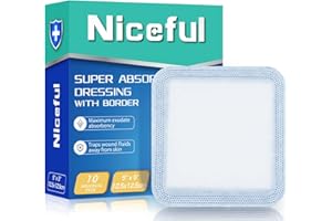 Niceful 10 Pcs Super Absorbent Wound Dressing 5"x5", 5-Layer Absorbent Structure, HSA FSA Eligible, Ultra Soft Wound Pads Surgical Dressing Absorbent Pads for Wounds