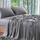Shilucheng 100% Viscose Derived from Bamboo_ Sheets Queen Size 4pcs - Ultra Cooling & Silky Soft Bed Sheets, 16" Deep Pocket, Perfect for Hot Sleepers, Hotel Bedding Sheets (Grey)