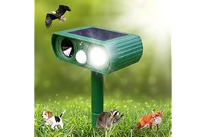 AMSQTO Solar Ultrasonic Animal Repeller, 2025 Cat Repellent Outdoor,Waterproof Deer Repellent for Raccoon,Dog,Fox, Deer, Skunk,Squirrel, Rabbit with LED Flashing and Motion Sensor,Sound Green
