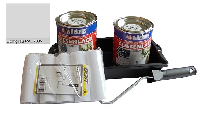2 x 750 ml Wilckens Fliesenlack LICHTGRAU RAL 7035 inkl. Farbrolle für 16 qm