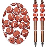 Yumttero 25Pcs 15mm Sport Style Silicone Beads Bulk Round Ball Shaped Bead Suitable for Keychain Bracelet Necklace Jewelry Making, Brown Rugby