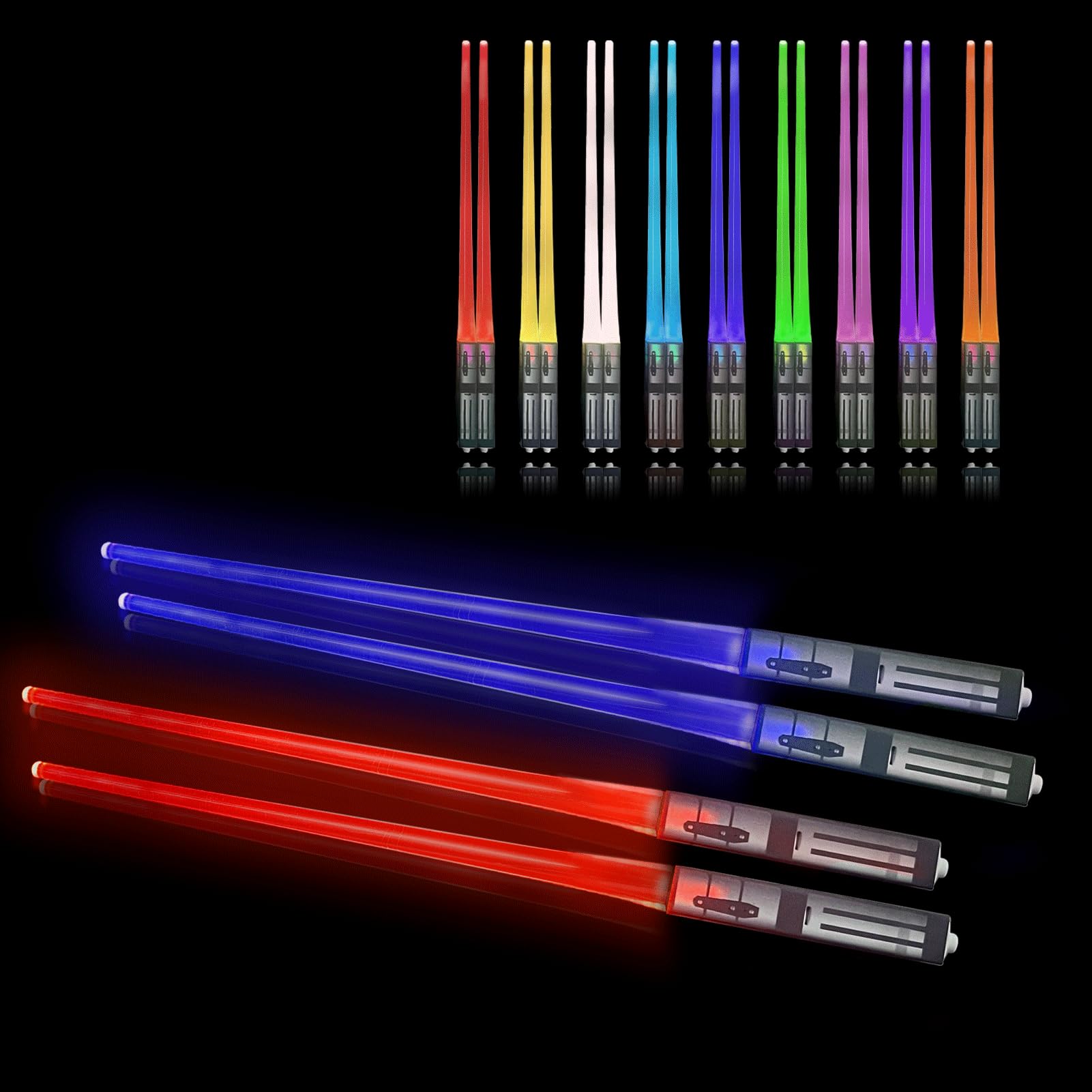 SOARFLY LED Chopsticks with 9 Colour Modes, Reusable Lightsabers, BPA-Free, Bright Sushi Chopsticks for Kitchen, Dinner, 2 Pairs
