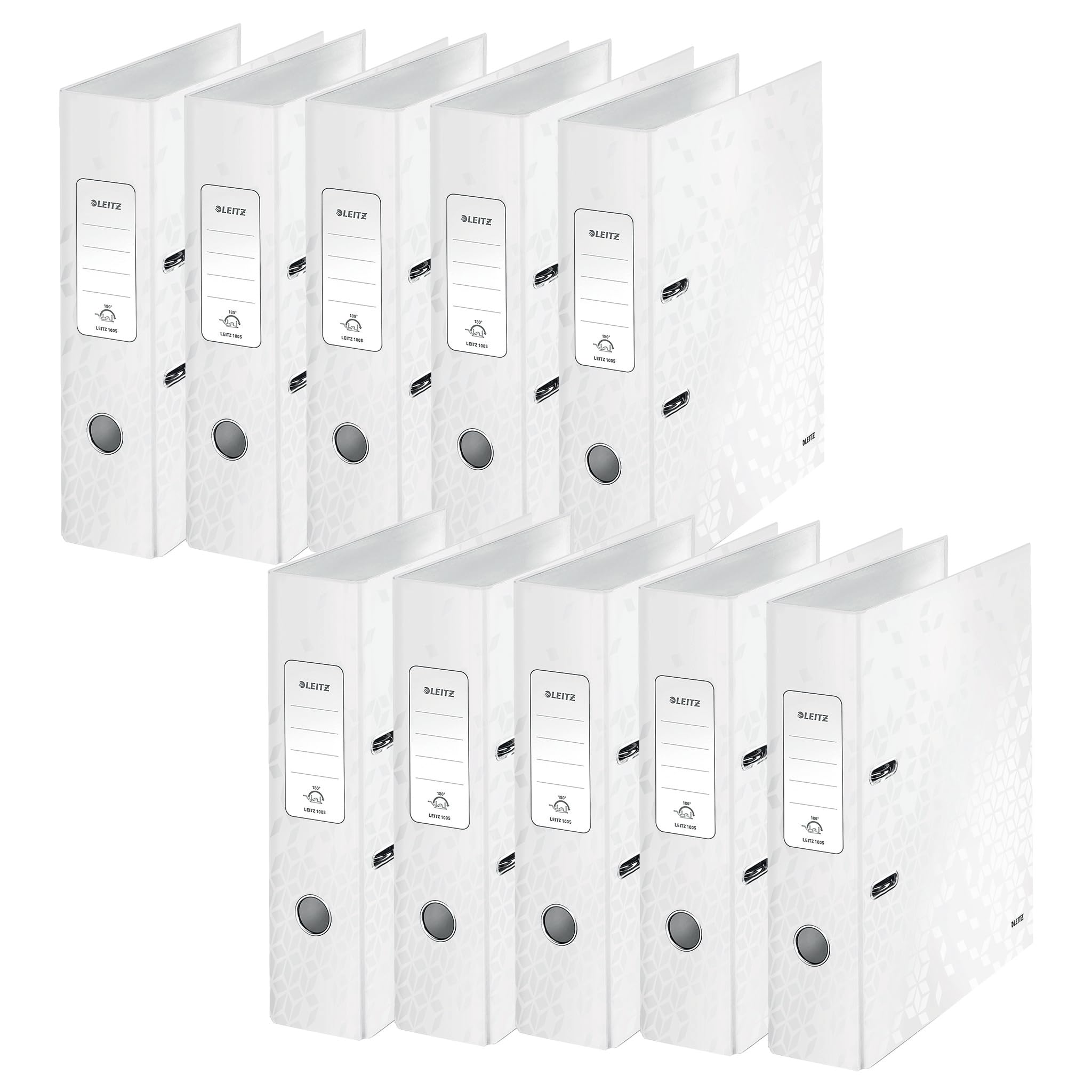 Leitz A4 Lever Arch File, White, 80 mm spine width, WOW Range, Files & Folders, 10052001, Pack 10, Design may vary