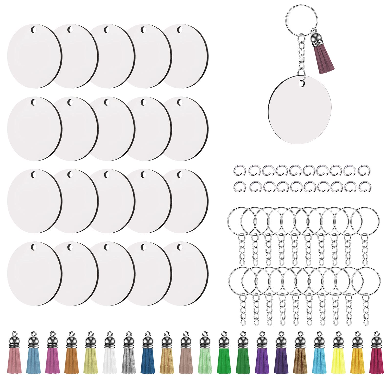 LUTER 80 Pieces Blank Keychains Bulk for Vinyl Projects, Blank Keychains with Double Sided Round Sublimation Signs, Keychains, Leather Tassels, Jump Rings for Making