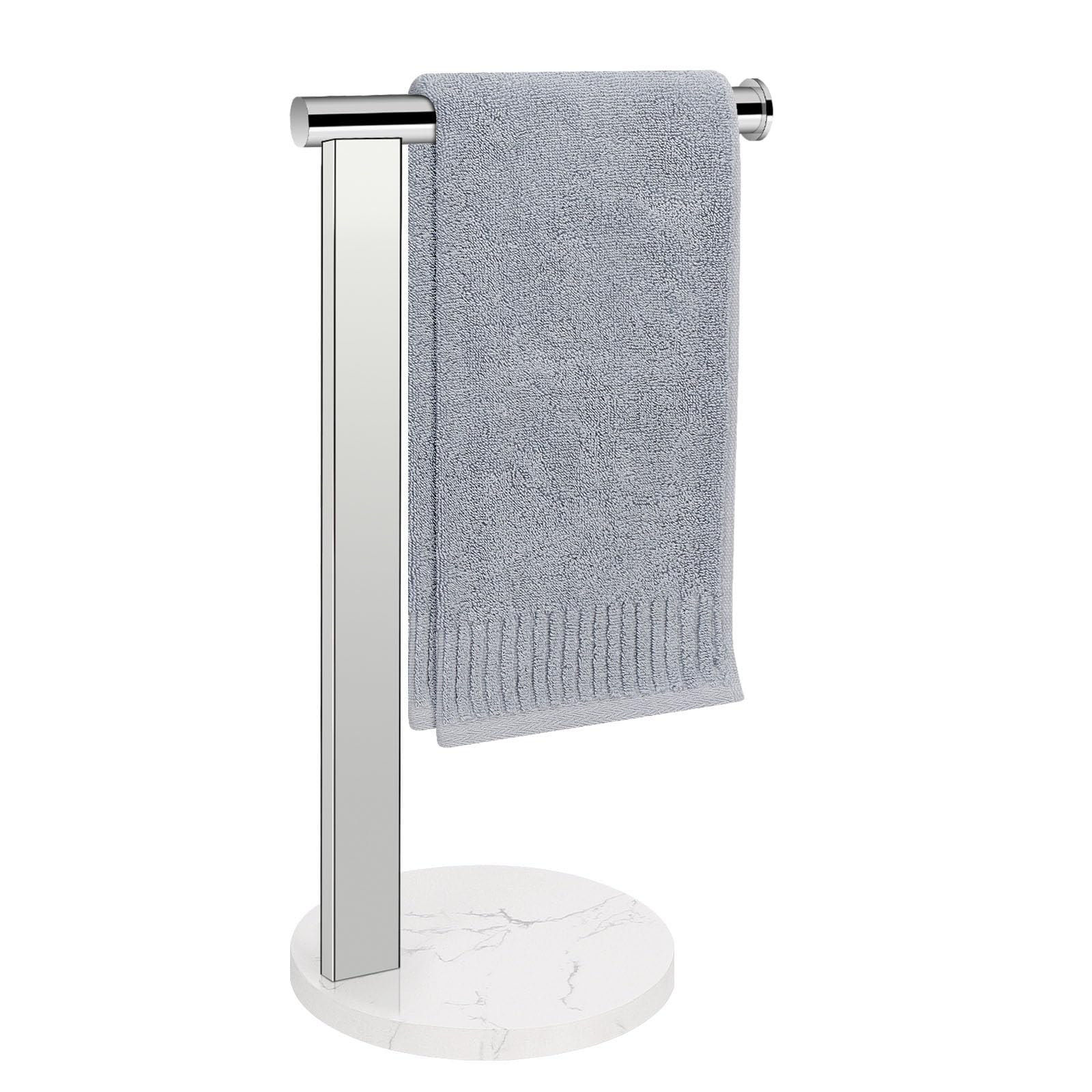 Photo 1 of Siyzda Hand Towel Holder Stand for Bathroom, L- Shaped Standing Hand Towel Rack, Towel Bar Kitchen Vanity Countertop Organizer, SUS304 Stainless Steel Material (Marble Base, Chrome)