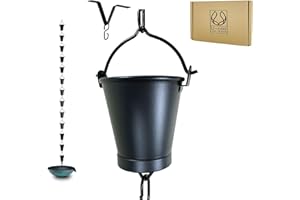 U-nitt Rain Chain Water Collection for Gutters, Rainwater Catcher & Diverter, 8.5 FT Chains for Outside Garden, Black Bucket Cups, Roof Downspout, Works with Heavy Rain, w/Gutter Clip for Rainchains