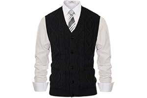 PJ PAUL JONES Men's Sweater Vest V-Neck Sleeveless Cable Knitted Cardigan Vest