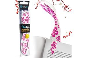 Gifts for Readers & Writers Bookmark Reading Light Pink Flowers -2in1 Clip On Bookmark Mini Book Light for Reading in Bed, Battery Operated Travel LED Book Lights, Flexible 8 Lumen Lights for Books