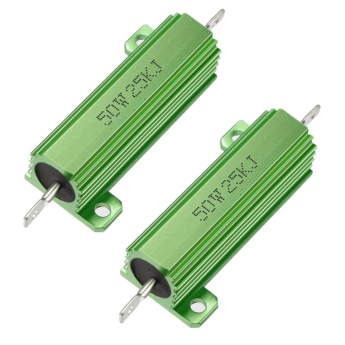 sourcingmap 50W 25k Ohm 5% Aluminum Housing Resistor Screw Tap Chassis Mounted Aluminum Case Wirewound Resistor Load Resistors Green 2 pcs
