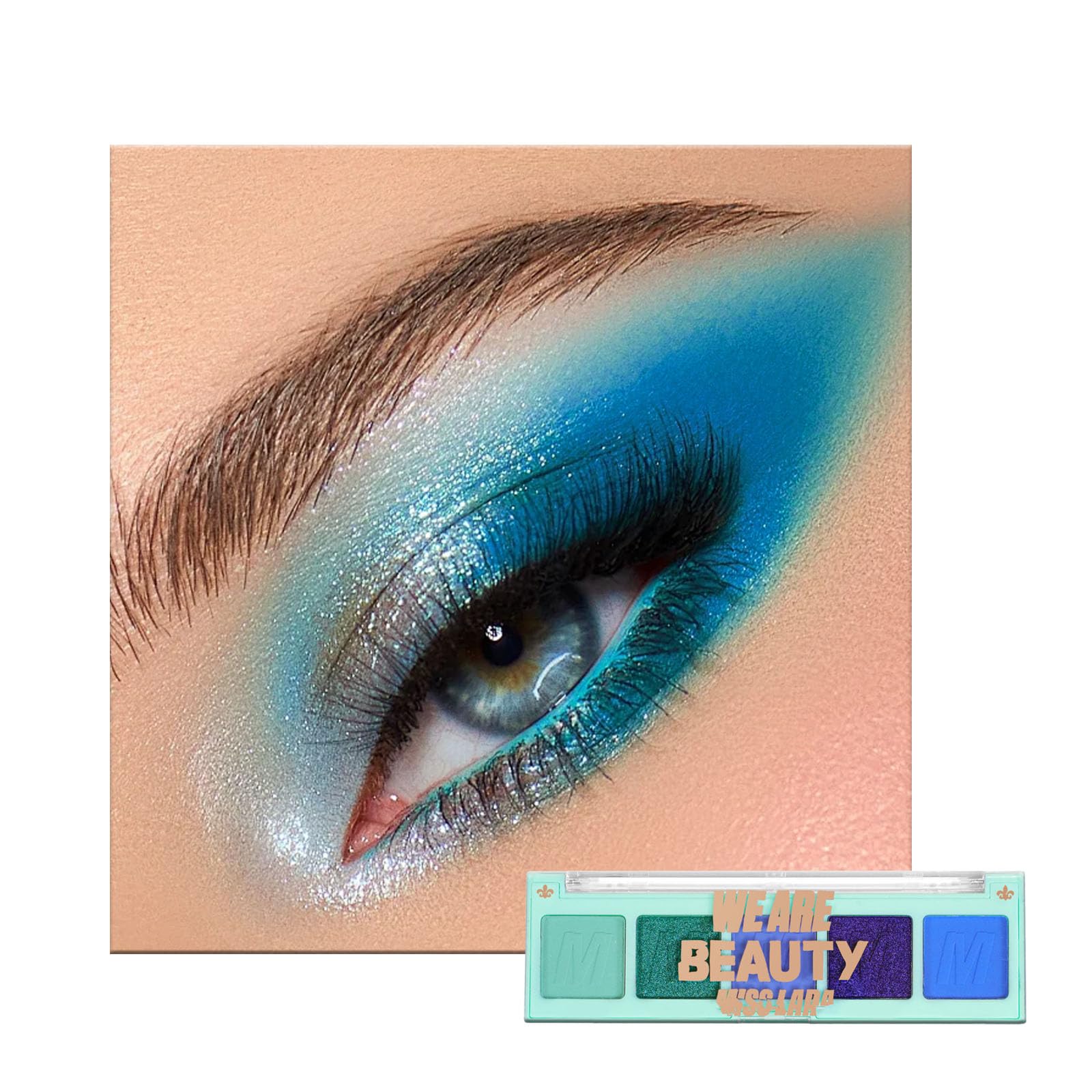 Blue Eyeshadow Palette, 5 Colour Matte Glitter Eyeshadows Long Lasting Highly Pigmented Blue Green Purple Eye Shadow for Festival, Cool Girl Matte Make-Up Palettes Eye Shadow Pallets Gift for Women