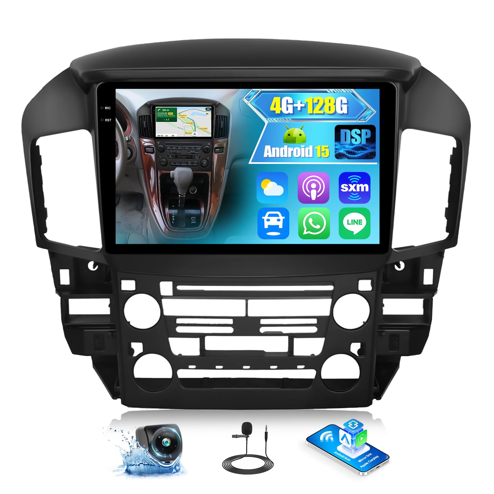 Photo 1 of [4G+128G] Car Radio for Lexus RX300/Toyota Harrier 1997-2003 with Wireless CarPlay Android Auto,9 inch Touchscreen Android 15 Car Stereo with WiFi,GPS Navigation,Bluetooth,FM/RDS SWC EQ+Backup Camera