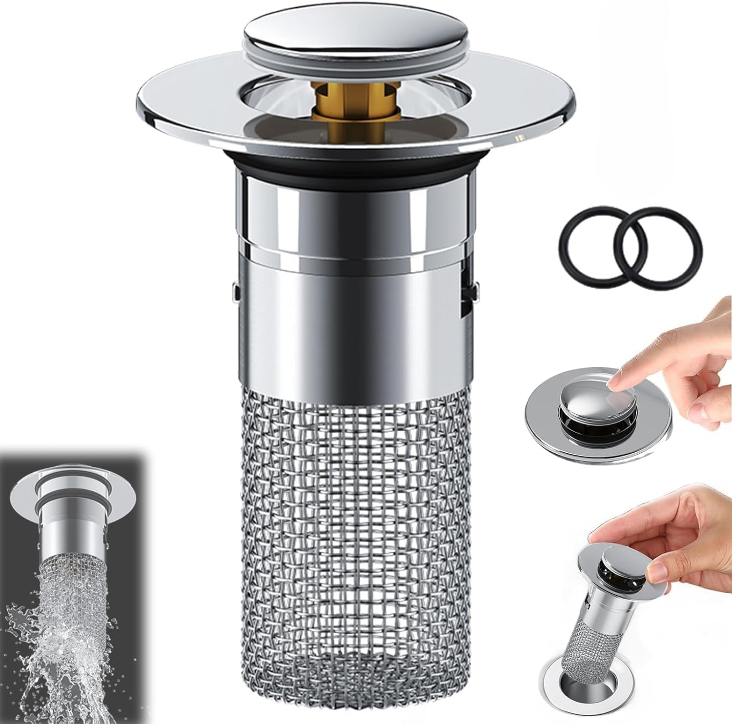 1 x Silver Stainless Steel Filter for Floor Drain, Hair Separator for Sink, Drain Filter with Removable Stainless Steel Filter Basket, Floor Drain Filter for Bathroom, Kitchen, Bath Accessories, Drain