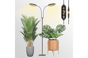 GLOWRIUM Grow Light with Stand,2-Head LED Plant Light for Indoor Plants, Full Spectrum Grow Lamp, 3/9/12H Timer, 6 Dimmable Levels, 3 Lighting Mode, Adjustable Height