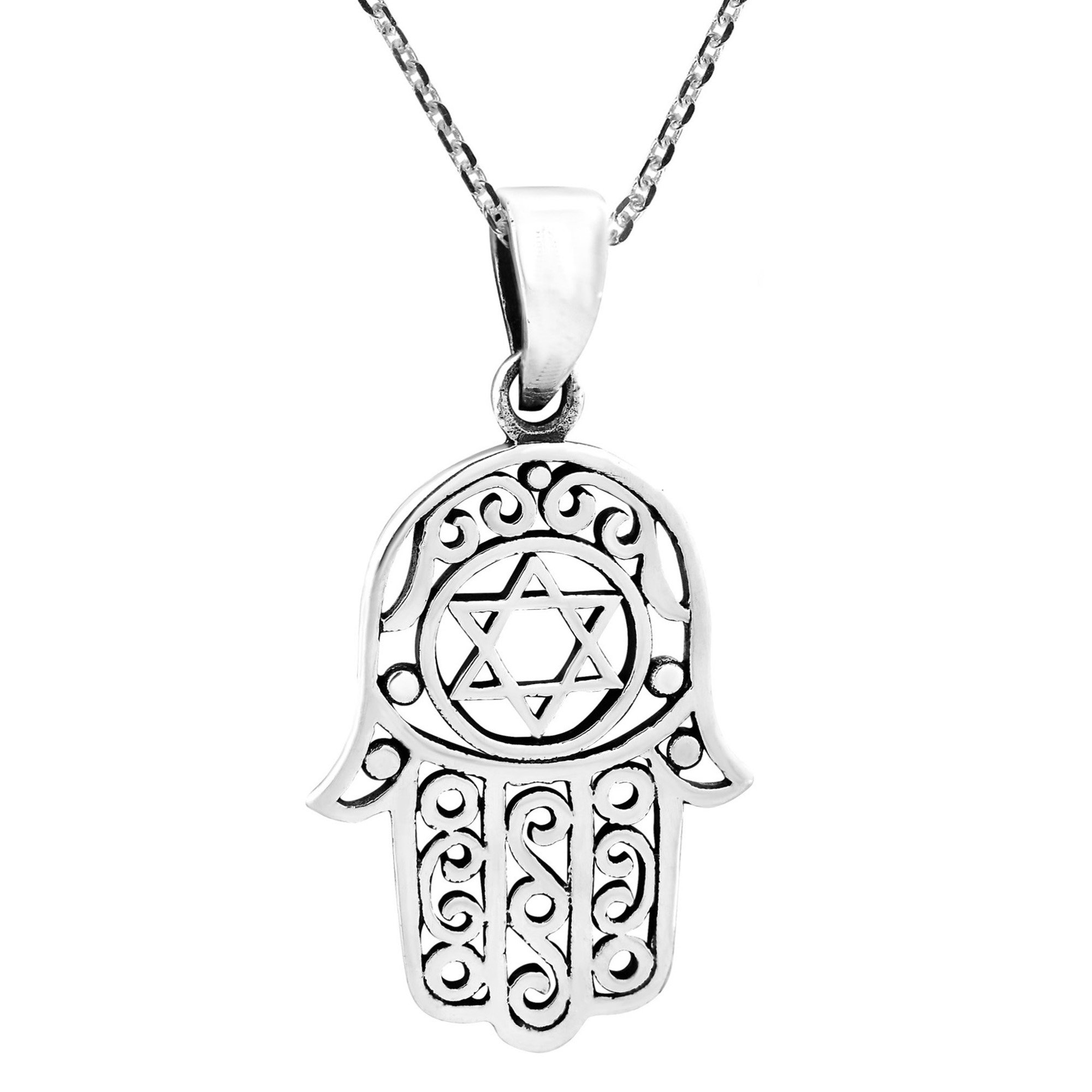 AeraVida Hamsa or Hand of God with the Star of David .925 Sterling Silver Necklace