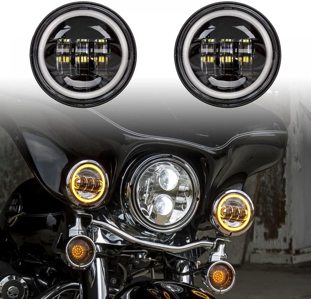 Black Motorcycle LED Driving Passing Fog Lights with Amber