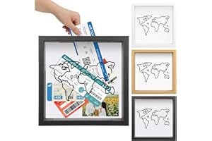 Ronlap Travel Adventure Archive Shadow Box for Memories, Travel Shadow Boxes Display Cases with Slot on Top Top Loading Travel Memory Box for Keepsake Life in a Shadow Box Travel Frame, Black, 12x12in