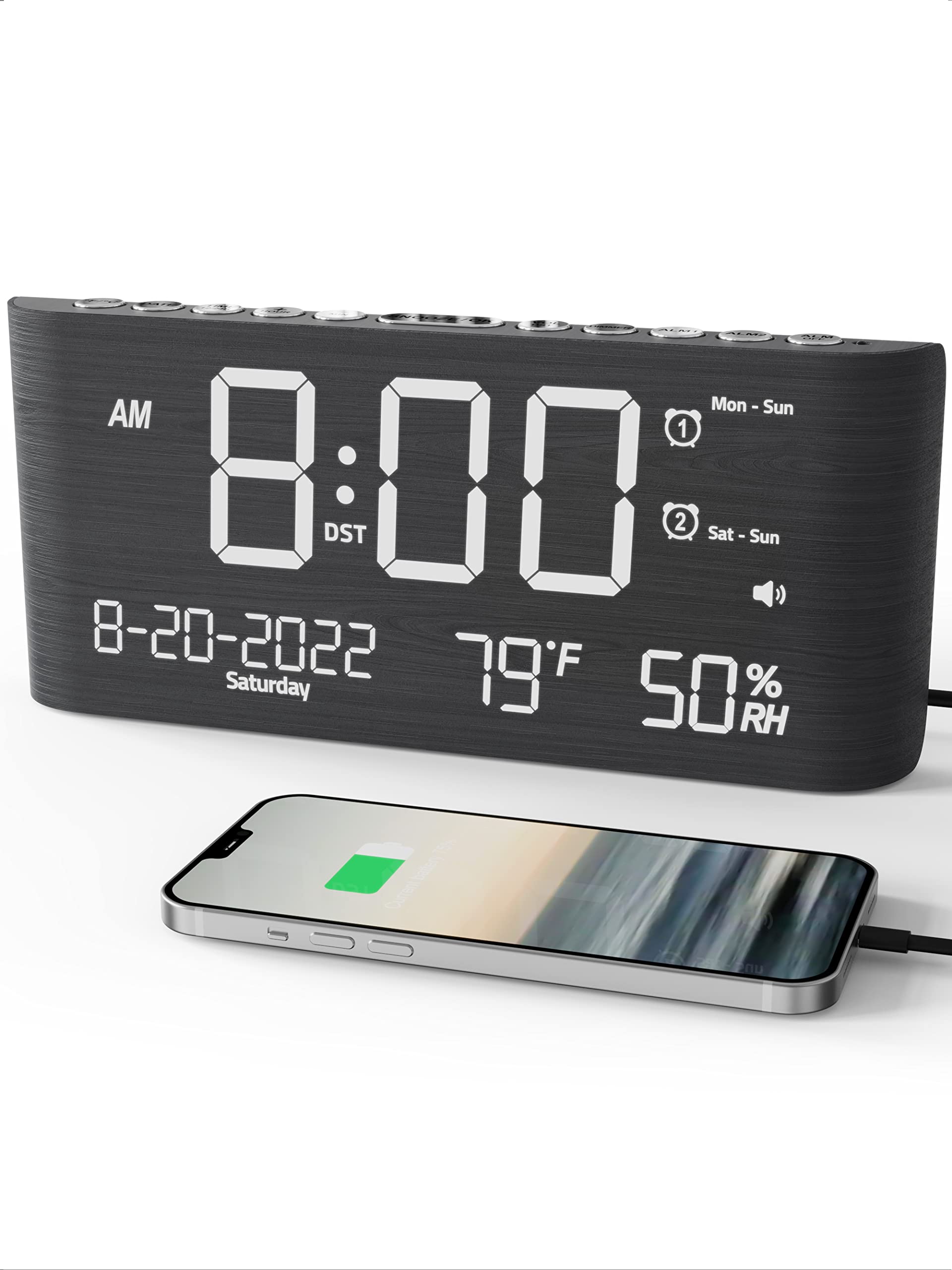 Mua Raynic Alarm Clock, 8.7 Inch Digital Clock,5 Adjustable Volume
