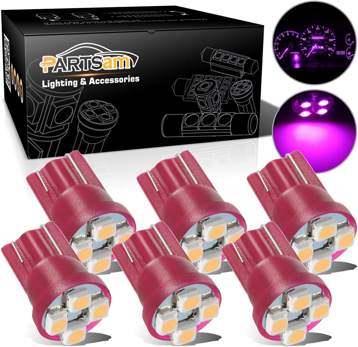 Partsam T10 194 LED Light Bulb 168 LED Bulbs Bright Instrument Panel Gauge Cluster Dashboard LED Lights Bulbs Set – Pink Purple 6Pcs