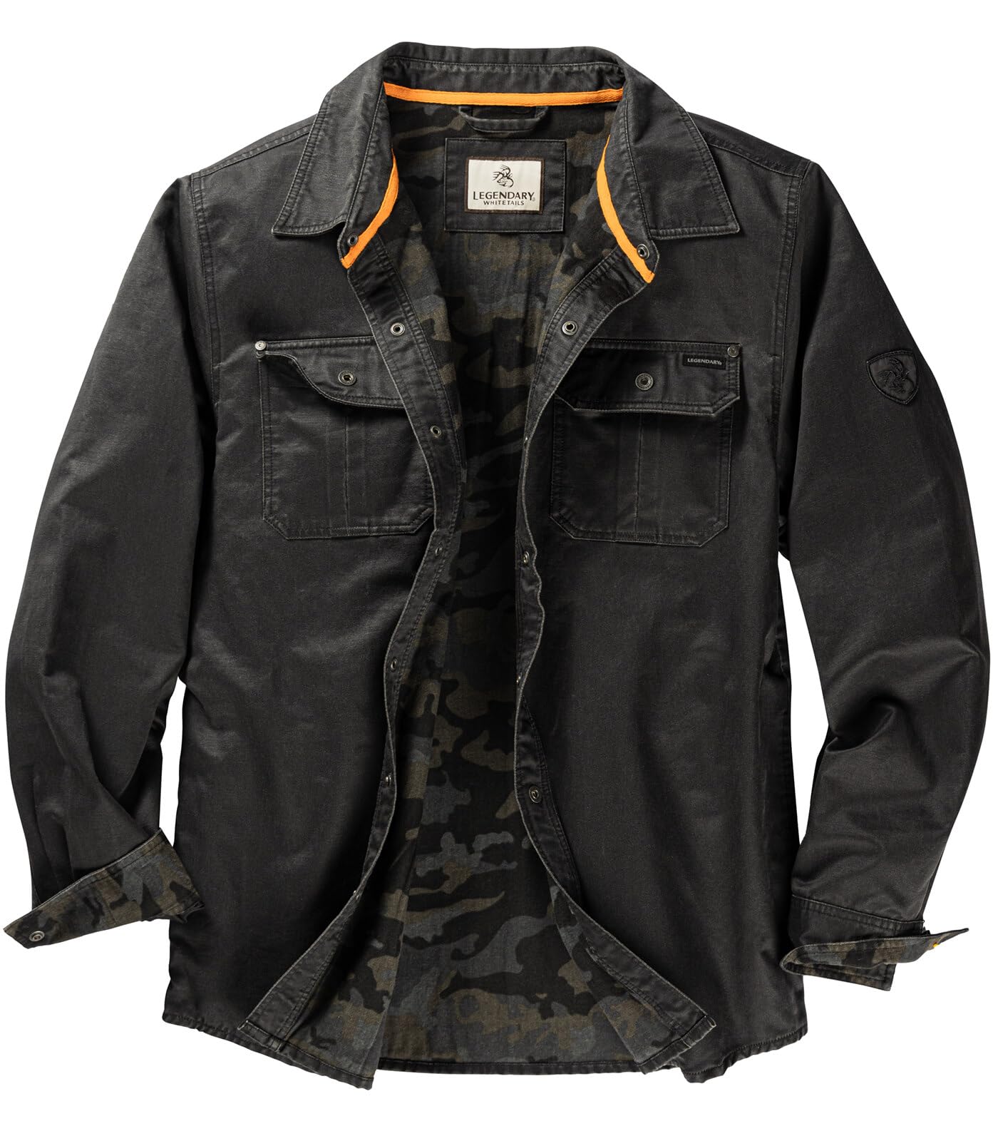 Photo 1 of Legendary Whitetails Mens Flannel Lined Shirt Jacket Waxed Cotton Water Resistant, Black, LRG